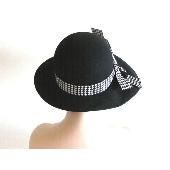 Women's Hats Designer Frank Olive Black Wool /Black White Bow Detail Hat - Picture 9 of 10
